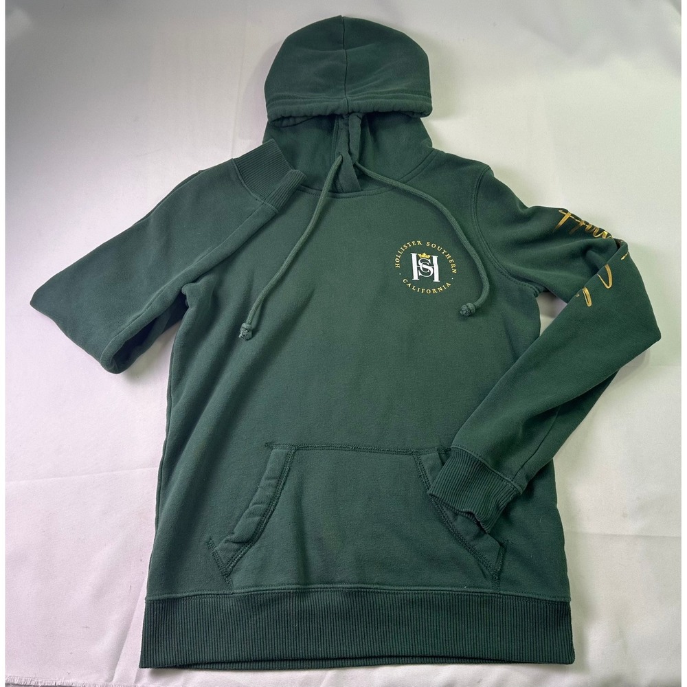 Hollister Southern California Hoodie XS Green Gold Spellout Script Y2K Aesthetic